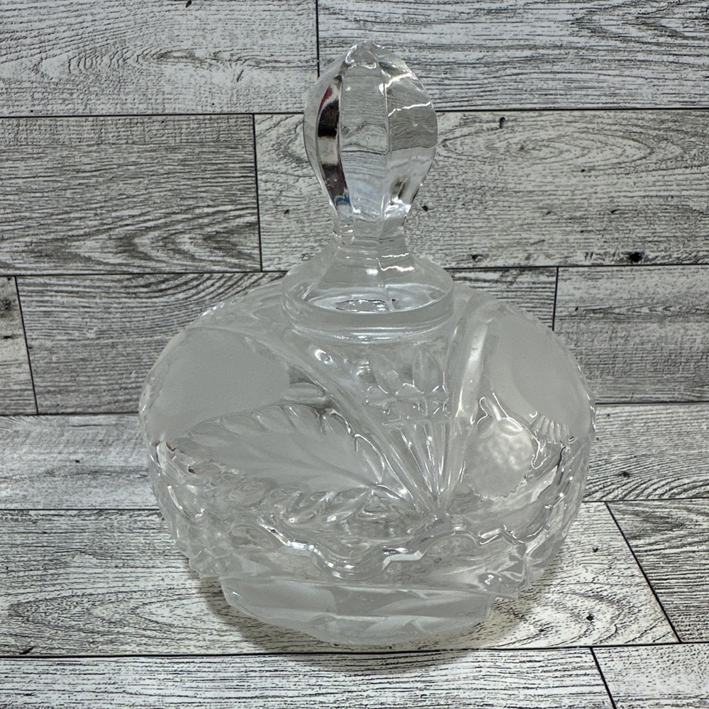 Frosted & Clear Glass Etched Scalloped Candy Dish Sugar Bowl Vintage‎